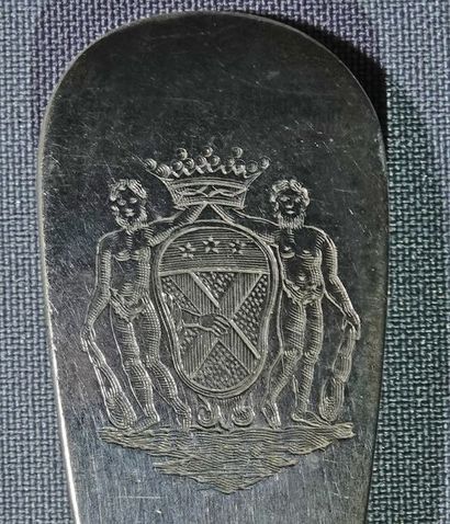 null Sugar spoon engraved with a coat of arms stamped with a marquis's crown and...