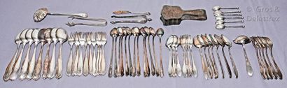 null Lot of mismatched silver-plated metal cutlery comprenant :

8 table spoons and...