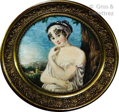 null Two miniatures rondes :

Portrait of a young woman in an Empire style landscape

Portrait...
