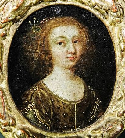 École Française du XVIIème siècle Miniature ovale sur cuivre représentant le portrait...