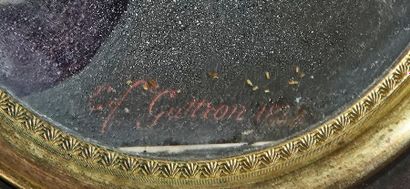 null Miniature ronde représentant une fillette au bonnet, signée et datée E. GUTTRON...