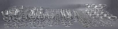 null Serving part of crystal stemmed glasses with engraved decoration of leafy garlands,...