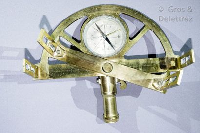 null Graphometer with brass pinnules, graduated and openwork semicircle, central...