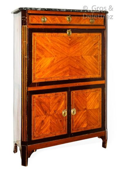 null Upright secretary made of veneer wood inlaid with butterfly wings in net frames,...