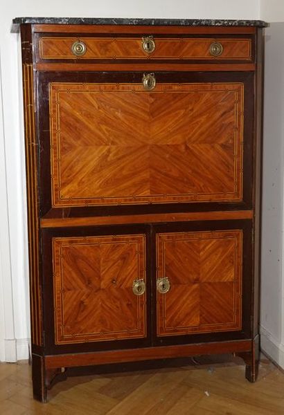 null Upright secretary made of veneer wood inlaid with butterfly wings in net frames,...