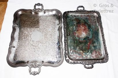 null Two serving trays with two silver-plated copper handles decorated with vine...