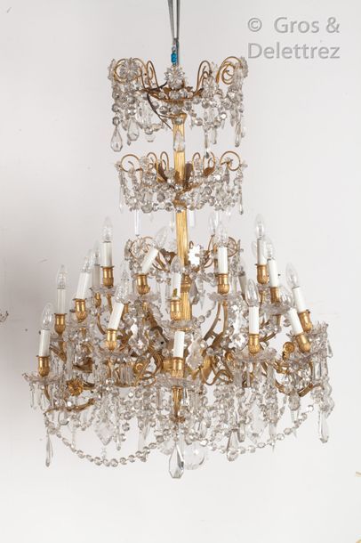 null Important chandelier basket with twenty-four single arms of light in gilt bronze...