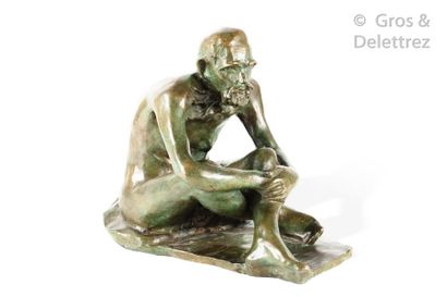 Ecole Moderne Naked old man sitting Bronze patina