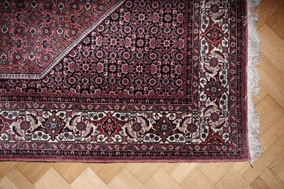 null Oriental carpet with polychrome floral decoration on a red background (slight...