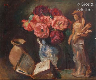 null Manuel ORTIZ de ZARATE (1886-1946) Vase of roses Oil on canvas signed upper...