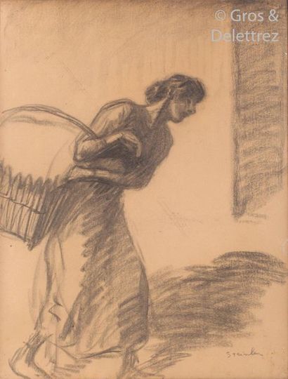 null Theophilus STEINLEN (1859-1923) 

The laundress

Charcoal signed lower right....