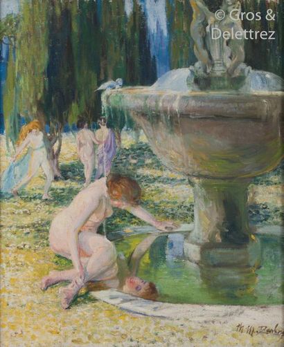 null Marguerite Mary DARBOUR (XIX-XX) Nymphs at the fountain Oil on canvas signed...