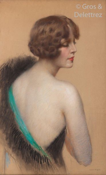 null Gustave BRISGAND (1867-1944) Elegant Années Folles Pastel signed lower right....