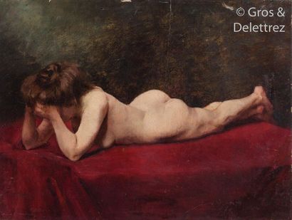 null AUGUSTIN ZWILLER (1850-1939) 

Nude lying on a red sheet

Oil on canvas signed...