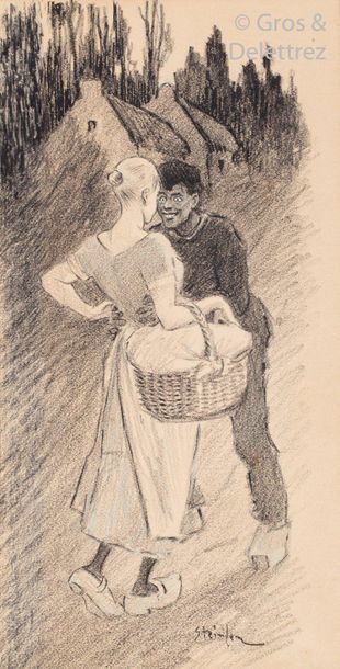 null Theophilus STEINLEN (1859-1923) 

The meeting 

Signed pencil in the lower right-hand...