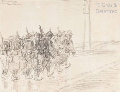 null Théophile STEINLEN (1859-1923) Les territoriaux, Picardie Crayon unsigned. 20...