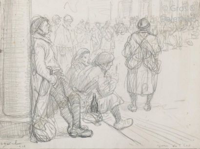 null Théophile STEINLEN (1859-1923) 

Le départ des poilus en gare de l’est, 1916

Fusain

Signée...