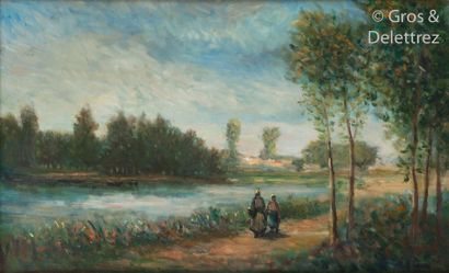null P. BURRUS (?)

Walkers along the canal

Oil on canvas