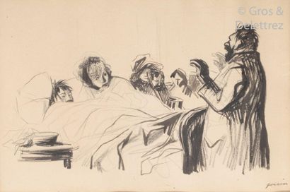 null Jean-Louis FORAIN (1852-1931) The sick man Crayon, ink nib signed below right....