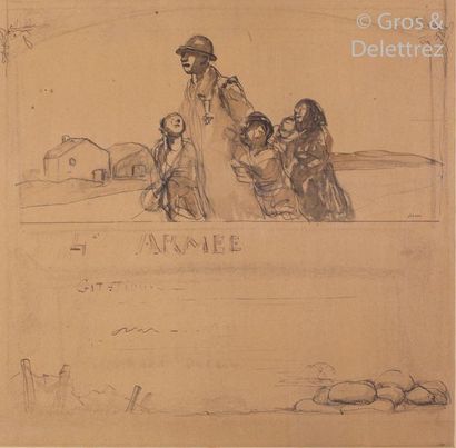 null Jean-Louis FORAIN (1852-1931) The fourth army Pencil and wash signed lower right....