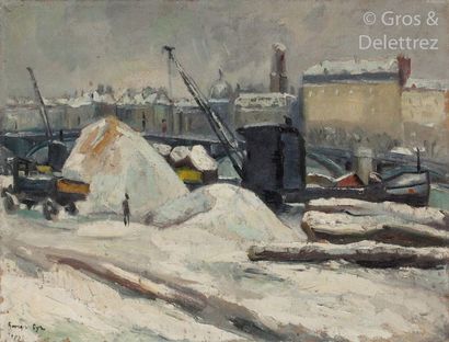 null Georges CYR (1880-1964) 

Unloading on the Seine in Rouen in snowy weather

Oil...