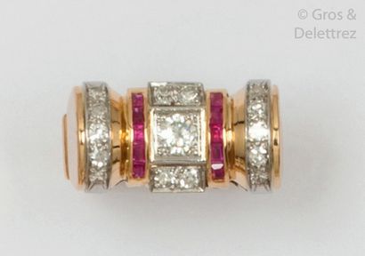 null Ring " Rouleau " in openwork yellow gold, set with brilliant-cut diamonds set...