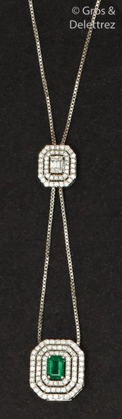 null White gold necklace, adorned with an octagonal motif set with a rectangular...