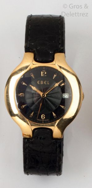 EBEL " Lichine " - Wrist watch in yellow gold, round case, black dial with Arabic...