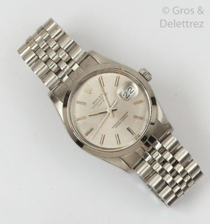 ROLEX " Oyster Perpetual Date " - Steel watchband. Round case. Screwed case back....
