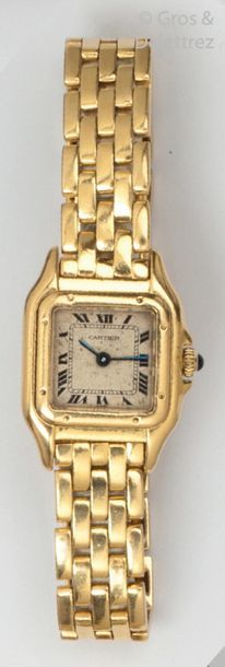 CARTIER "PANTHERE" - Lady's watch in yellow gold. Square case. Screwed bezel and...