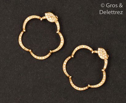PASQUALE BRUNI Pair of openwork pink gold " Trèfle " earrings, entirely set with...