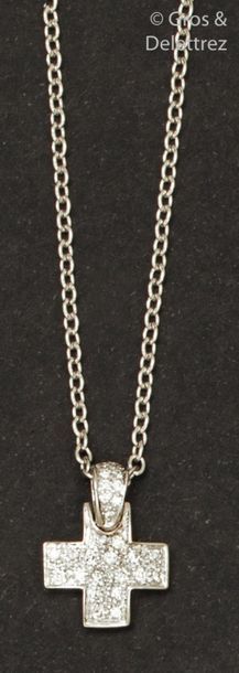 POMELLATO Chain and pendant " Croix " in white gold, adorned with a pavé of brilliant-cut...