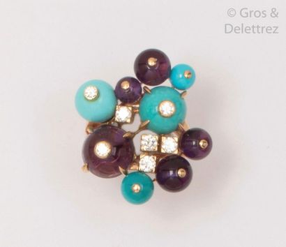 CARTIER " Délice from Goa " - Yellow gold ring set with turquoise and amethyst pearls...