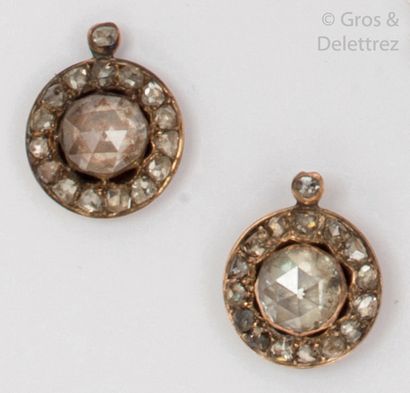 Pair of yellow gold and silver earrings,...