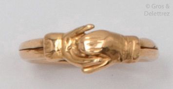 null Ring of " Foi " in yellow gold, composed of two rings, one decorated with a...