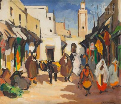 Louis J. CHAREYRE (XXe siècle) Rue animée au pied de la mosquée

Huile sur panneau...