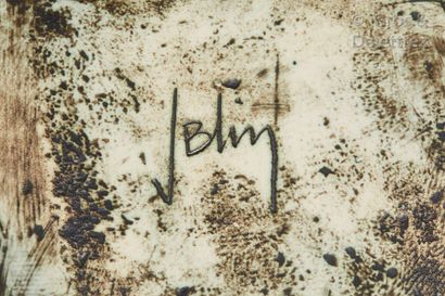 Jacques BLIN (1920-1995) Vase en céramique émaillée noir et vert d’eau à décor incisé...
