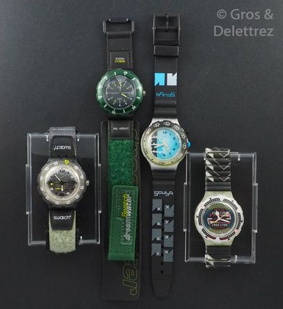 SWATCH SWATCH, lot de 4 montres de plongée comprenant les modèles suivants :

-Waterslide...