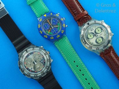 SWATCH SWATCH, lot de 3 montres chronographe de plongée comprenant les modèles suivants...