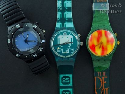 SWATCH SWATCH, lot de 3 montres réalisées comprenant les modèles suivants : 

-Screenbump...