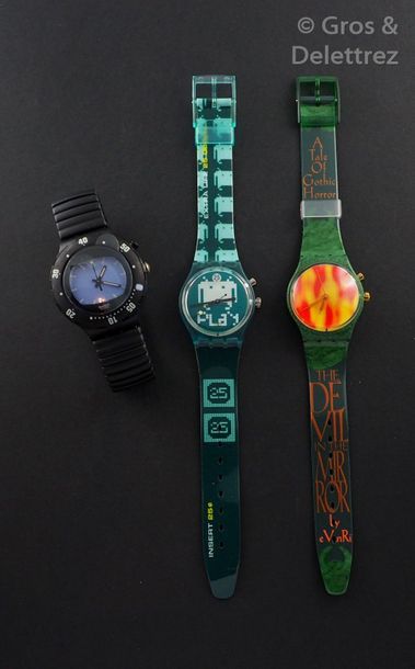 SWATCH SWATCH, lot de 3 montres réalisées comprenant les modèles suivants : 

-Screenbump...