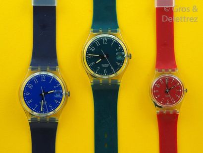 SWATCH SWATCH, lot de 3 montres comprenant les modèles suivants :

-Blu-Lui (Bracelet...