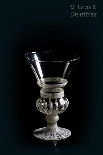 null Rare glass with a conical cut leg with a swollen base. The bowl in colourless...