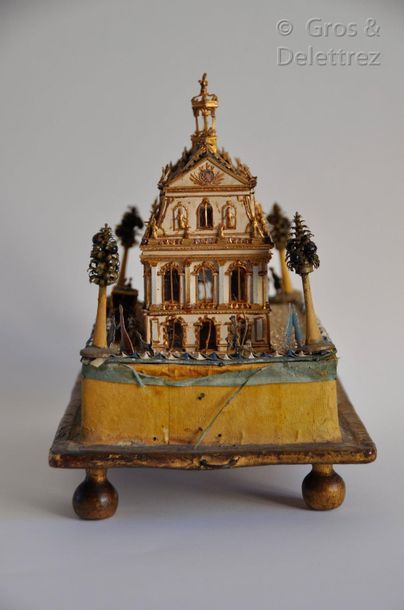 null Rare gilded cardboard model of the Royal Chapel of Versailles, in its original...
