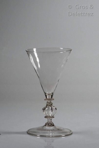Conical cut glass on poly-lobed leg. 
Netherlands,...