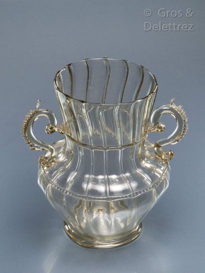 null Ribbed vase with two handles and notched fillet decoration.

Venice, first half...