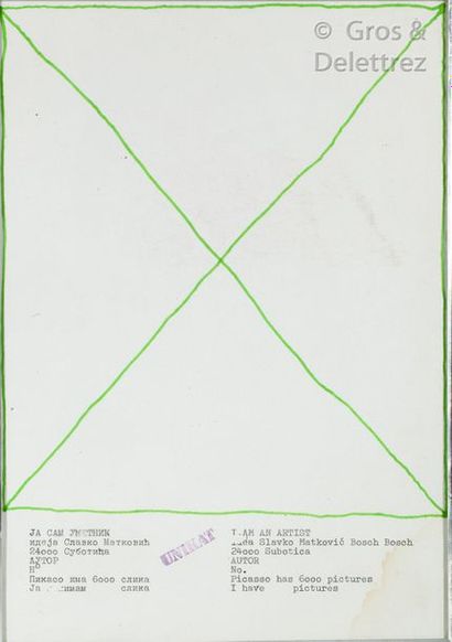 SLAVKO MATKOVIC (SRB/ 1948-1994) Marked surfaces Marker and typeface on paper. 29.7...