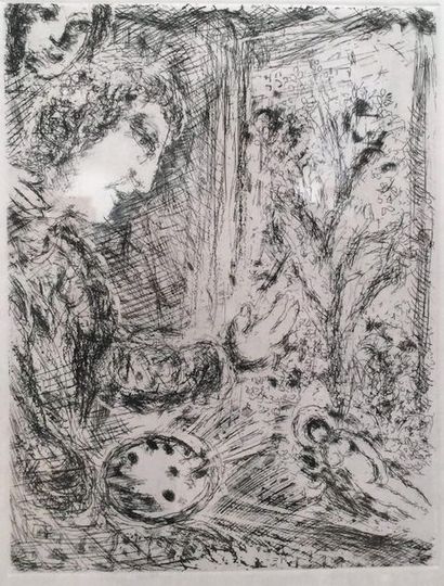 Marc Chagall "Autoportrait à la palette" (c.1970) Eau forte sur Japon Encadrée E.A,...