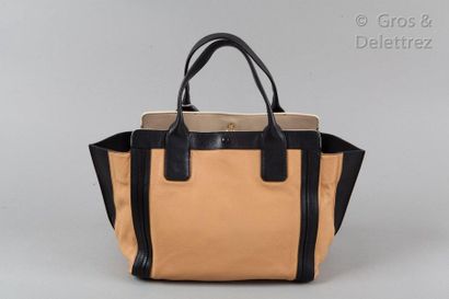 CHLOE Bag "Alison PM "30cm in beige and black calfskin, golden metal clasp, double...