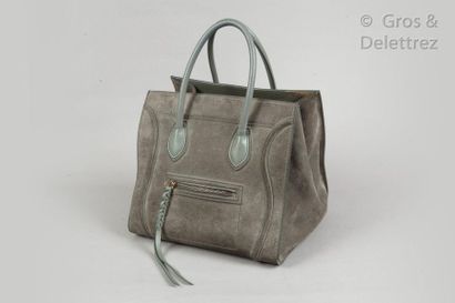 CELINE Phantom" bag 30cm in suede pig and slate lamb leather, double handle, outside...